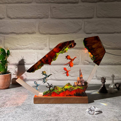 Flying Dragon Resin Night Light, Fire Dragon and Ice Dragon Resin Art Lamp, Craft Resin Gift, Exquisite Home Decoration