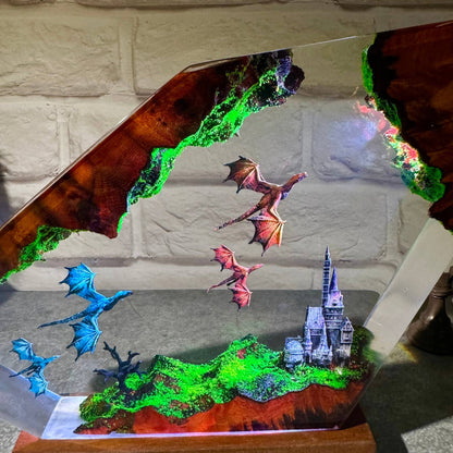 Flying Dragon Resin Night Light, Fire Dragon and Ice Dragon Resin Art Lamp, Craft Resin Gift, Exquisite Home Decoration