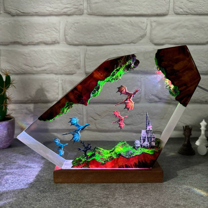 Flying Dragon Resin Night Light, Fire Dragon and Ice Dragon Resin Art Lamp, Craft Resin Gift, Exquisite Home Decoration