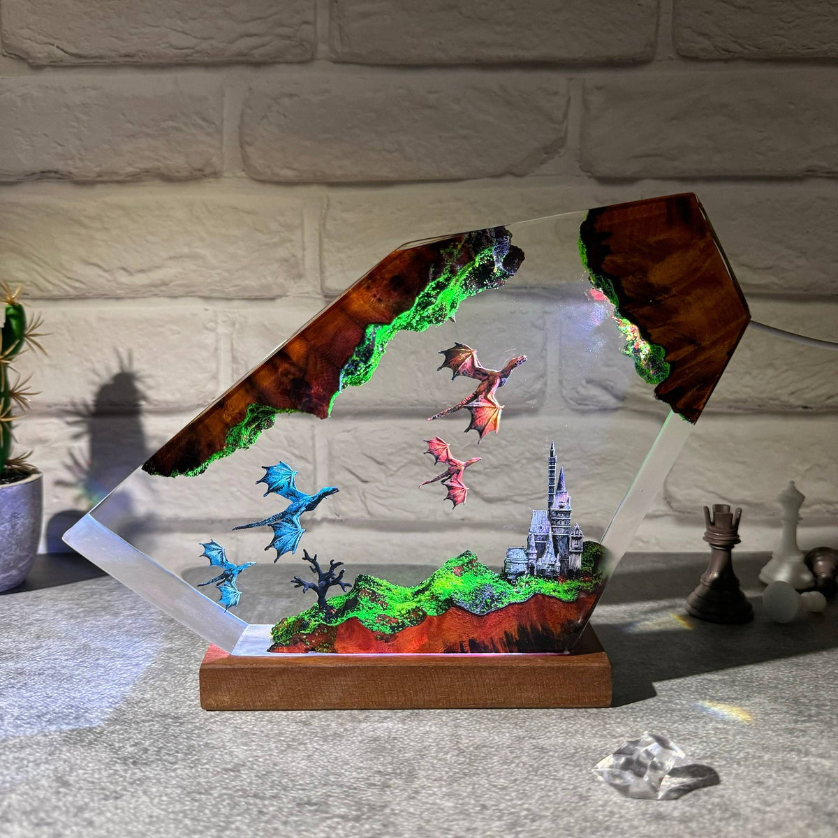 Flying Dragon Resin Night Light, Fire Dragon and Ice Dragon Resin Art Lamp, Craft Resin Gift, Exquisite Home Decoration